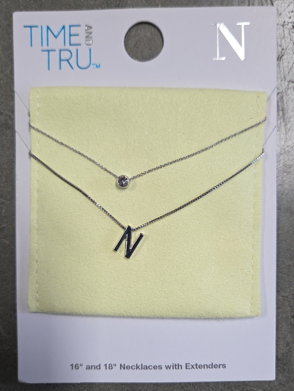 Time and Tru Silver Layered Necklace with Crystal and 'N' Initial